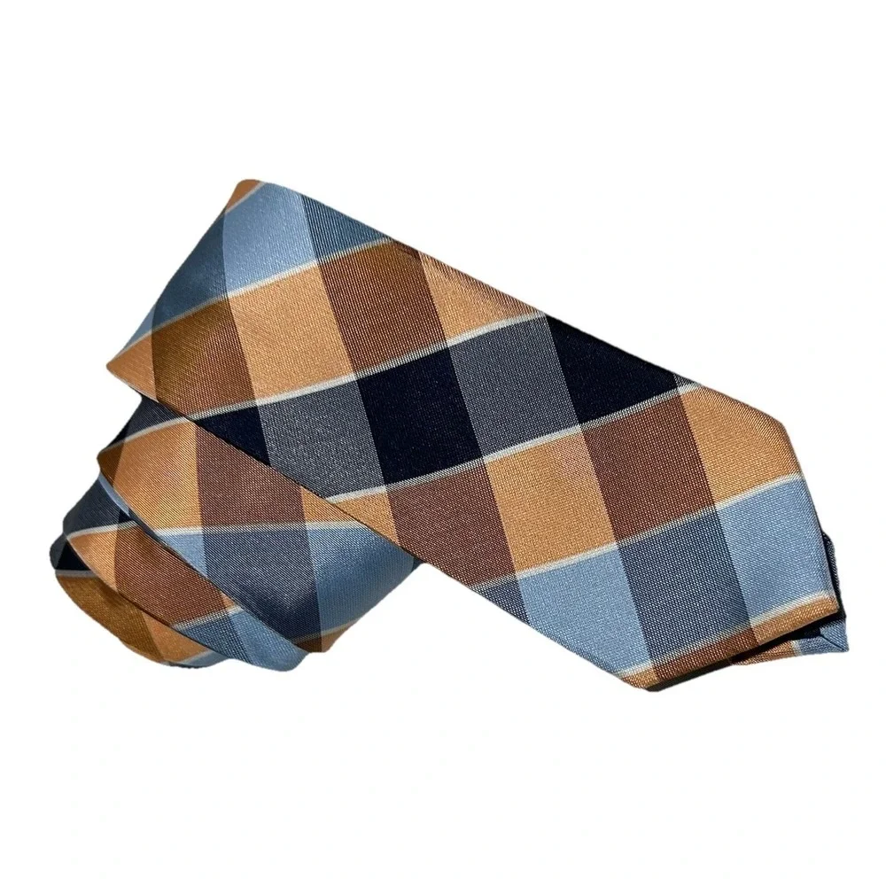 Stafford Mens Neck tie Orange Blue Plaid Business Work Career Preppy‎ Office
